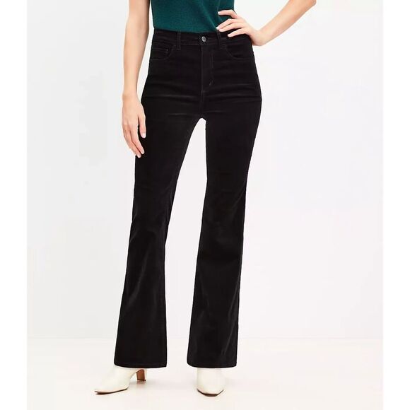 LOFT Denim - LOFT Womens Size 31/12 Slim Flare Velvet Pants Black Goth Wide Leg Boho Chic